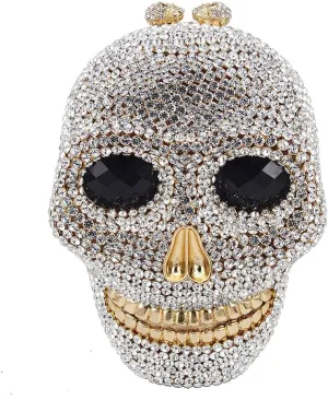 DJBM Halloween 3D Skull Clutch Purse Evening Bag Rhinestone Bag Crystal Metal Clutch for Women Evening Cocktail Party