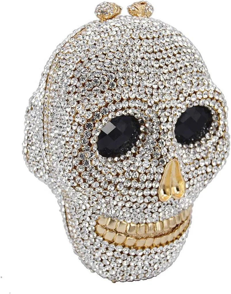 DJBM Halloween 3D Skull Clutch Purse Evening Bag Rhinestone Bag Crystal Metal Clutch for Women Evening Cocktail Party