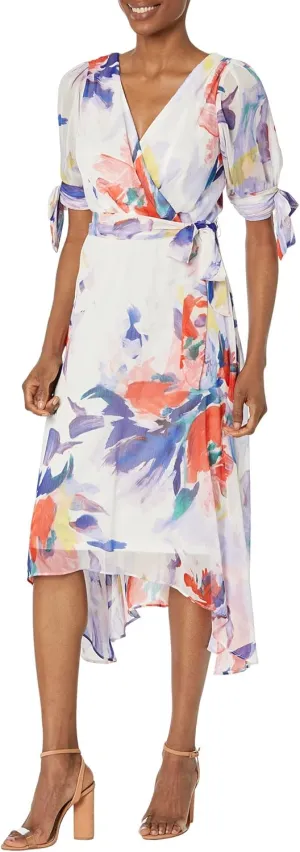 DKNY Tie Sleeve V-Neck Faux Wrap Dress