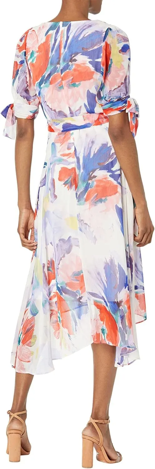 DKNY Tie Sleeve V-Neck Faux Wrap Dress