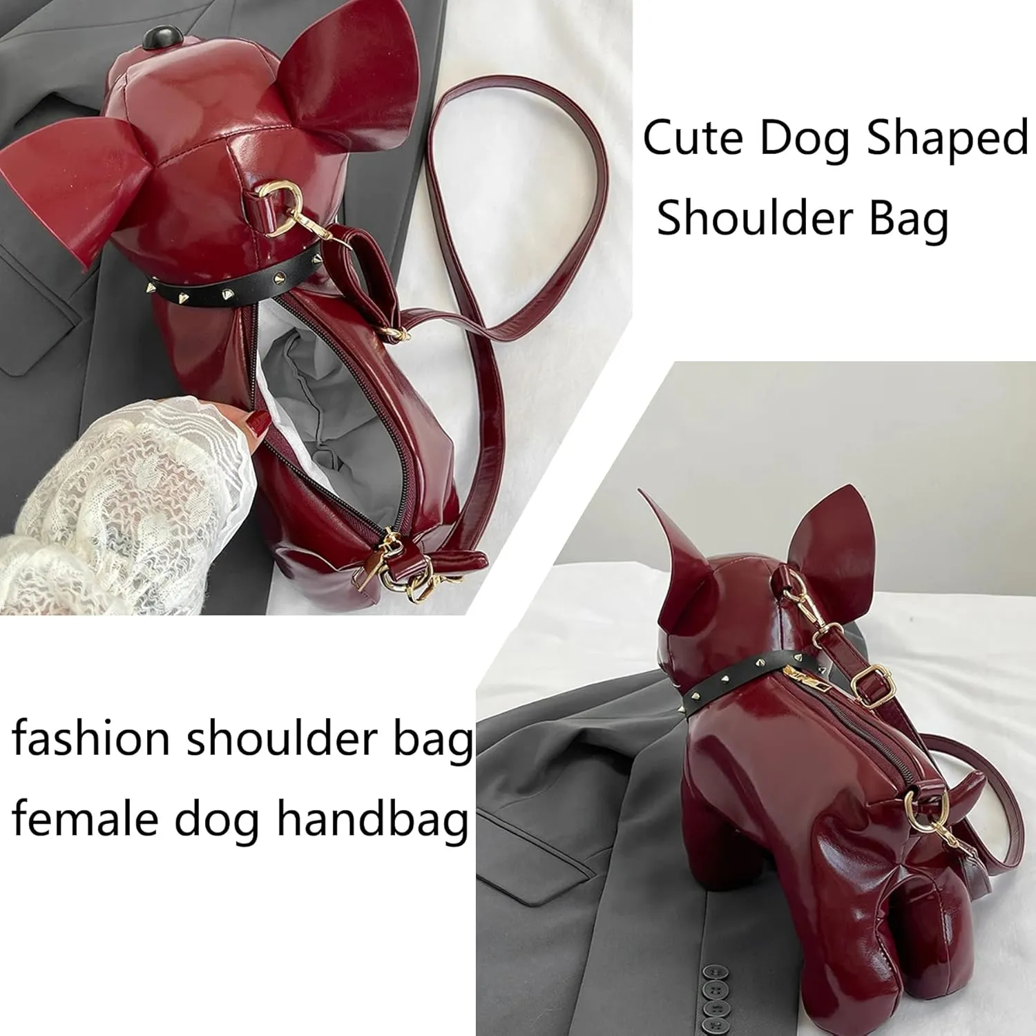 Dog Shaped Shoulder Bag for Women Cute Unique Cartoon Animal Crossbody Bag PU Leather Clutch Purse Handbags for Pet Lover