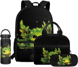Dolyues Axolotl Boys Backpacks Ages 6-8 with Lunch Box Cool Toddler Boys Backpack with Pen Bag Insulated Bottle 4pcs Lightweight Boys Bookbag Age 10-12 for High School Middle School Student
