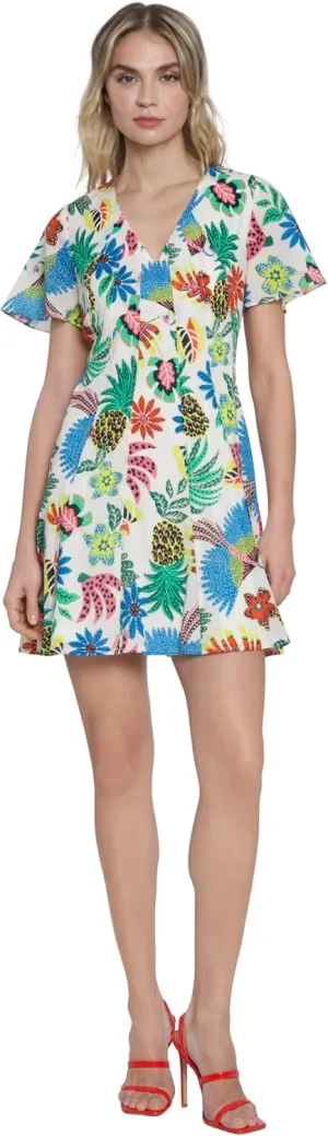 Donna Morgan Floral Print Mini Summer V-Neck A-line Casual Flutter Sleeves, Beach Dresses for Women