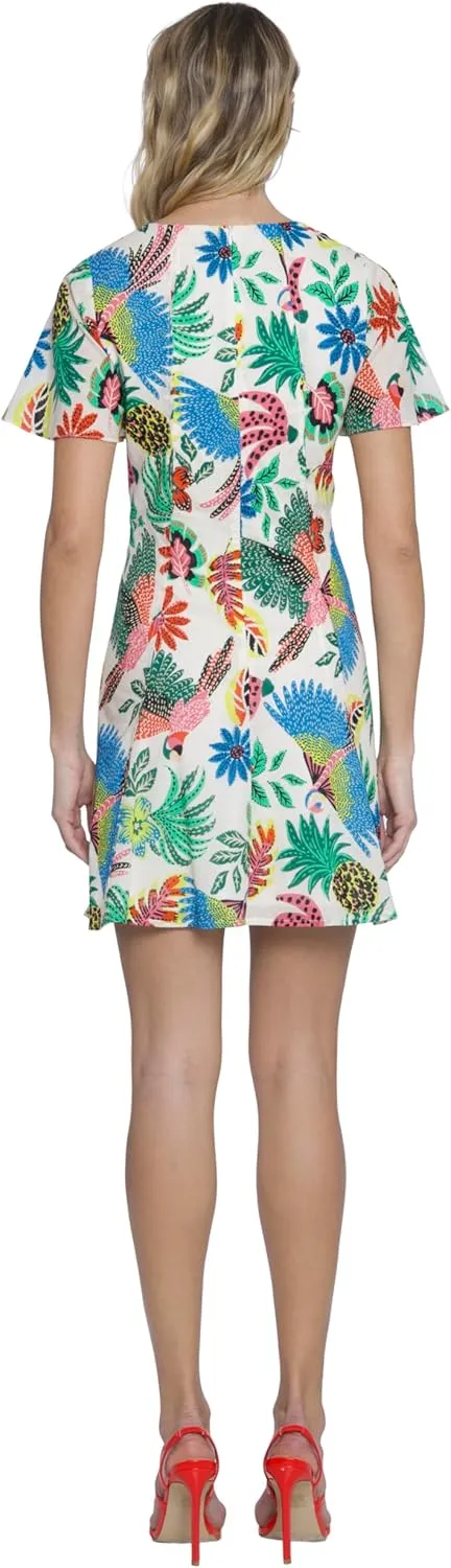 Donna Morgan Floral Print Mini Summer V-Neck A-line Casual Flutter Sleeves, Beach Dresses for Women