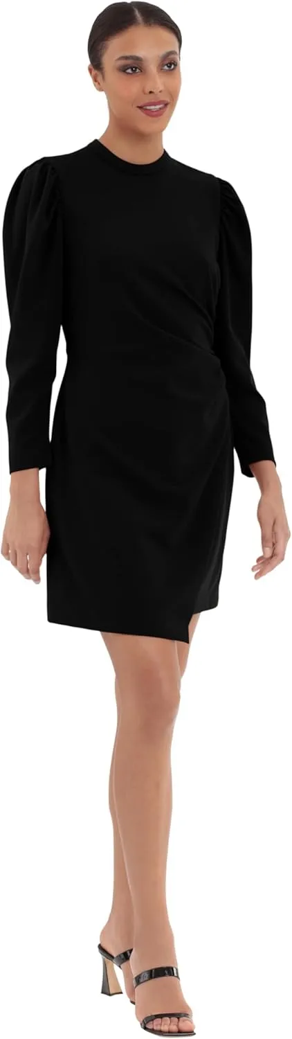 Donna Morgan Women's Leg O' Mutten Sleeve Side Draped Mini Dress