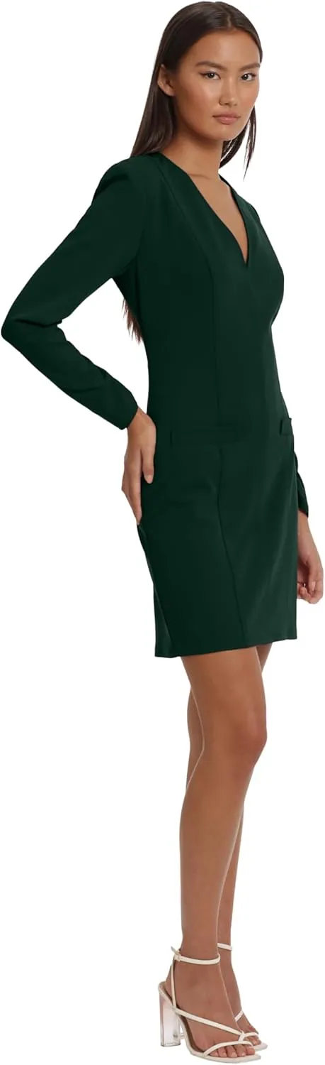 Donna Morgan Women's Long Sleeve V-Neck Midi Dress with Faux Pockets