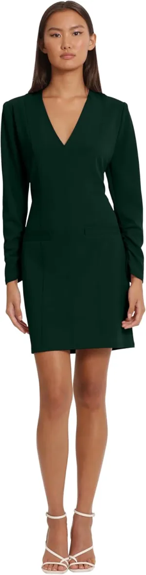 Donna Morgan Women's Long Sleeve V-Neck Midi Dress with Faux Pockets