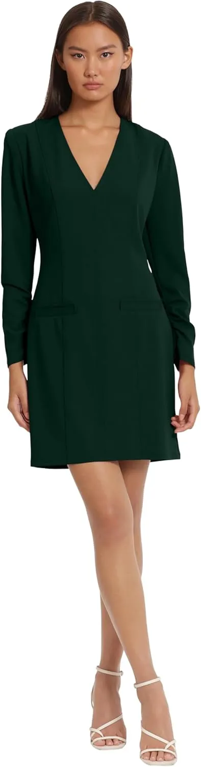 Donna Morgan Women's Long Sleeve V-Neck Midi Dress with Faux Pockets