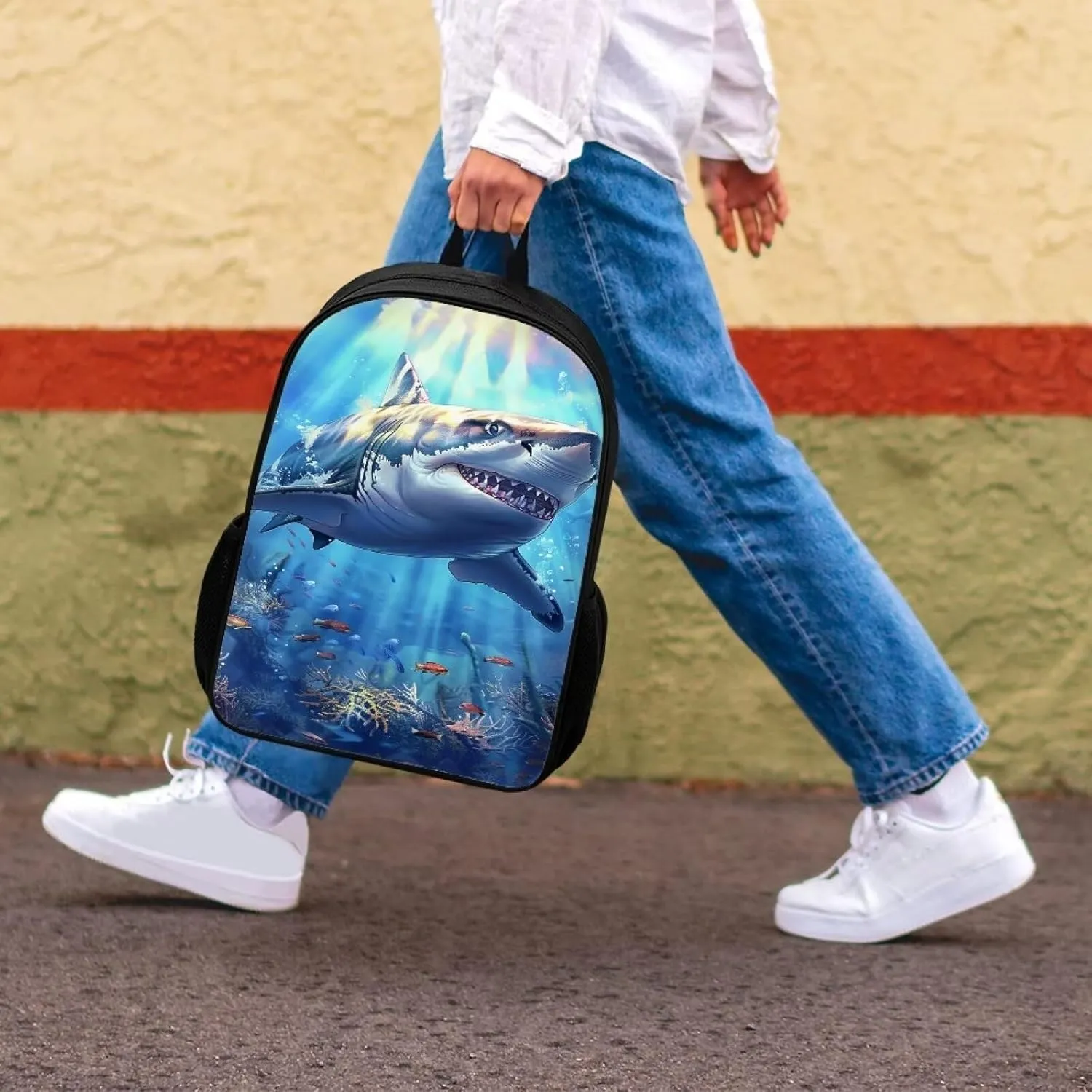 Dreaweet Shark Backpack for Boys 10-12 Years Old Elementary School Bag 5th Grade Bookbag for Girls 9-12 Kids Book Bag with Water Bottle Pocket Blue 17 Inch