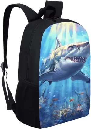 Dreaweet Shark Backpack for Boys 10-12 Years Old Elementary School Bag 5th Grade Bookbag for Girls 9-12 Kids Book Bag with Water Bottle Pocket Blue 17 Inch