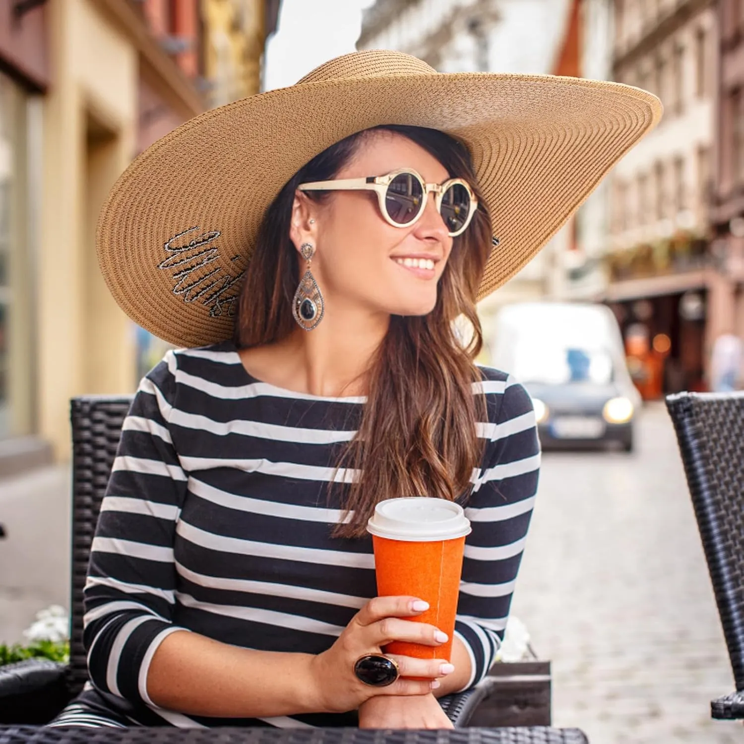 DRESHOW Beach Hats for Women Big Straw Wide Brim Summer Hat Floppy Foldable Roll up Cap Sun Hat UPF 50 