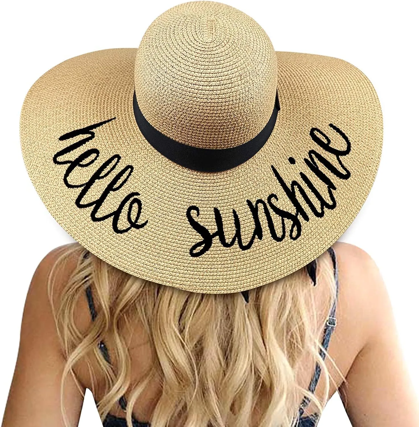 DRESHOW Beach Hats for Women Big Straw Wide Brim Summer Hat Floppy Foldable Roll up Cap Sun Hat UPF 50 