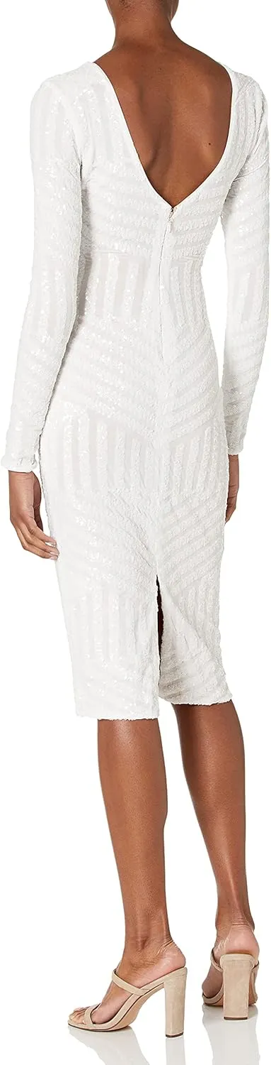 Dress the Population Women's Emery Long Sleeve Stretch Sequin Midi Sheath