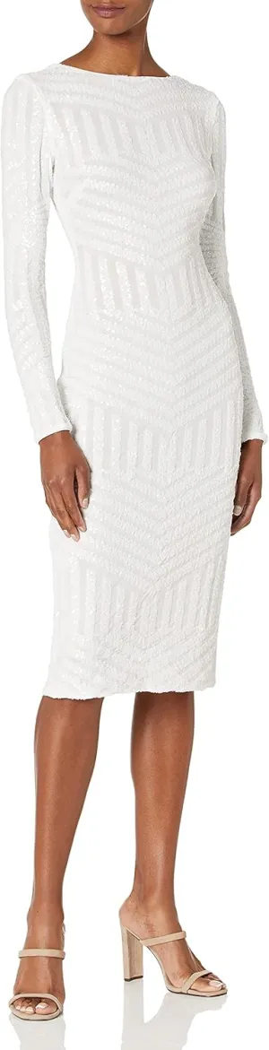 Dress the Population Women's Emery Long Sleeve Stretch Sequin Midi Sheath