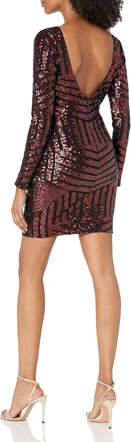 Dress the Population Women's Lola Long Sleeve Sequin Dress
