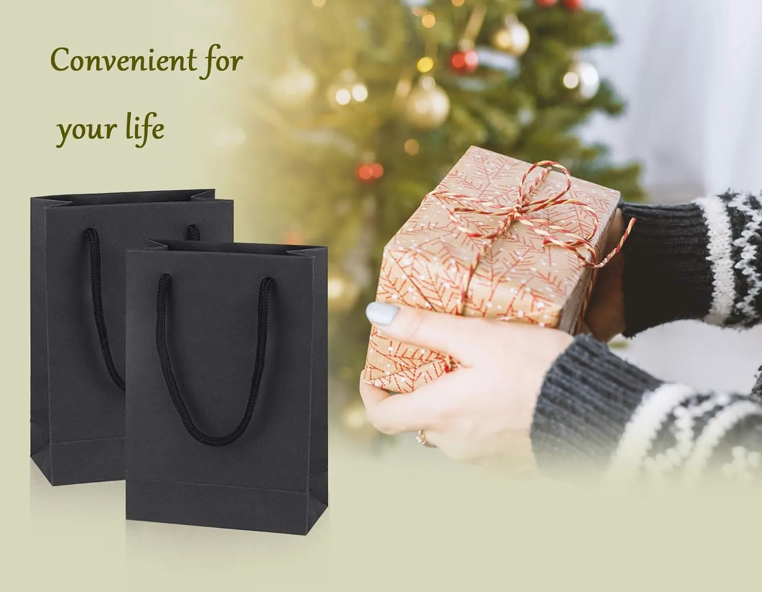 driew Black Gift Bags 50 Pack, small Black Gift Bags Black Paper Gift Bags with Cotton Handle 5x2x7.5 inches Party Gift Bags