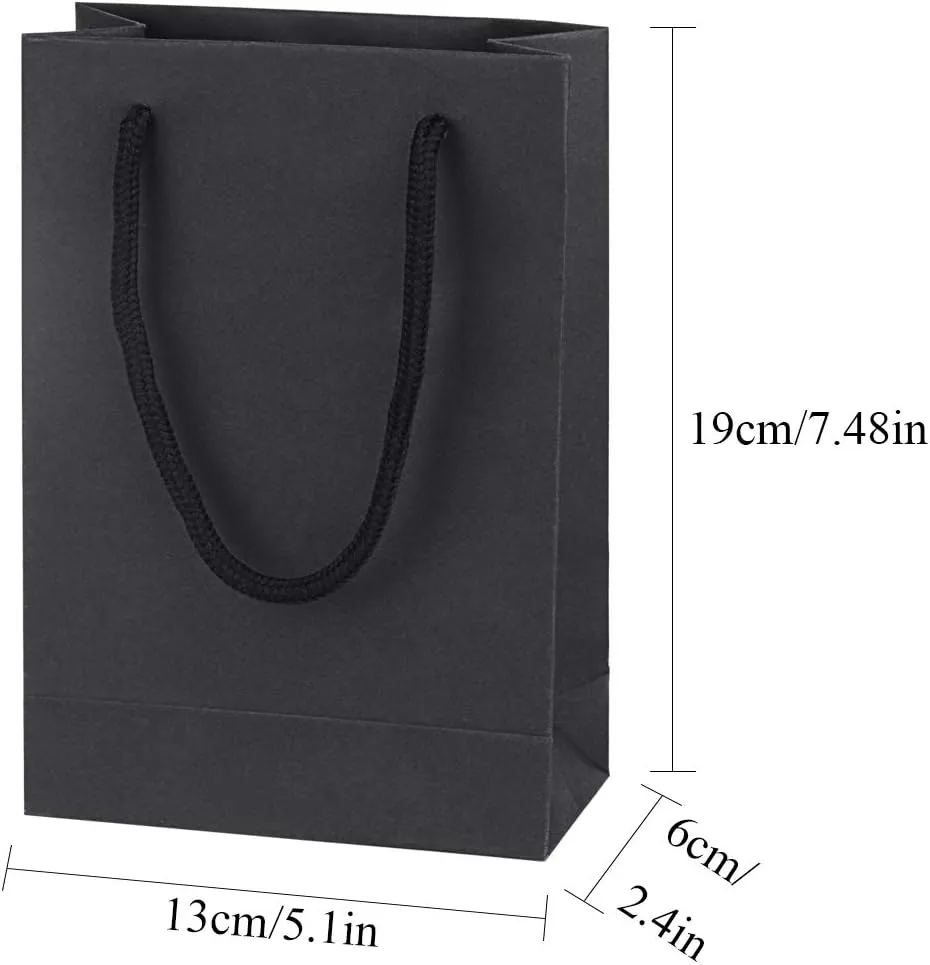driew Black Gift Bags 50 Pack, small Black Gift Bags Black Paper Gift Bags with Cotton Handle 5x2x7.5 inches Party Gift Bags