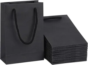 driew Black Gift Bags 50 Pack, small Black Gift Bags Black Paper Gift Bags with Cotton Handle 5x2x7.5 inches Party Gift Bags