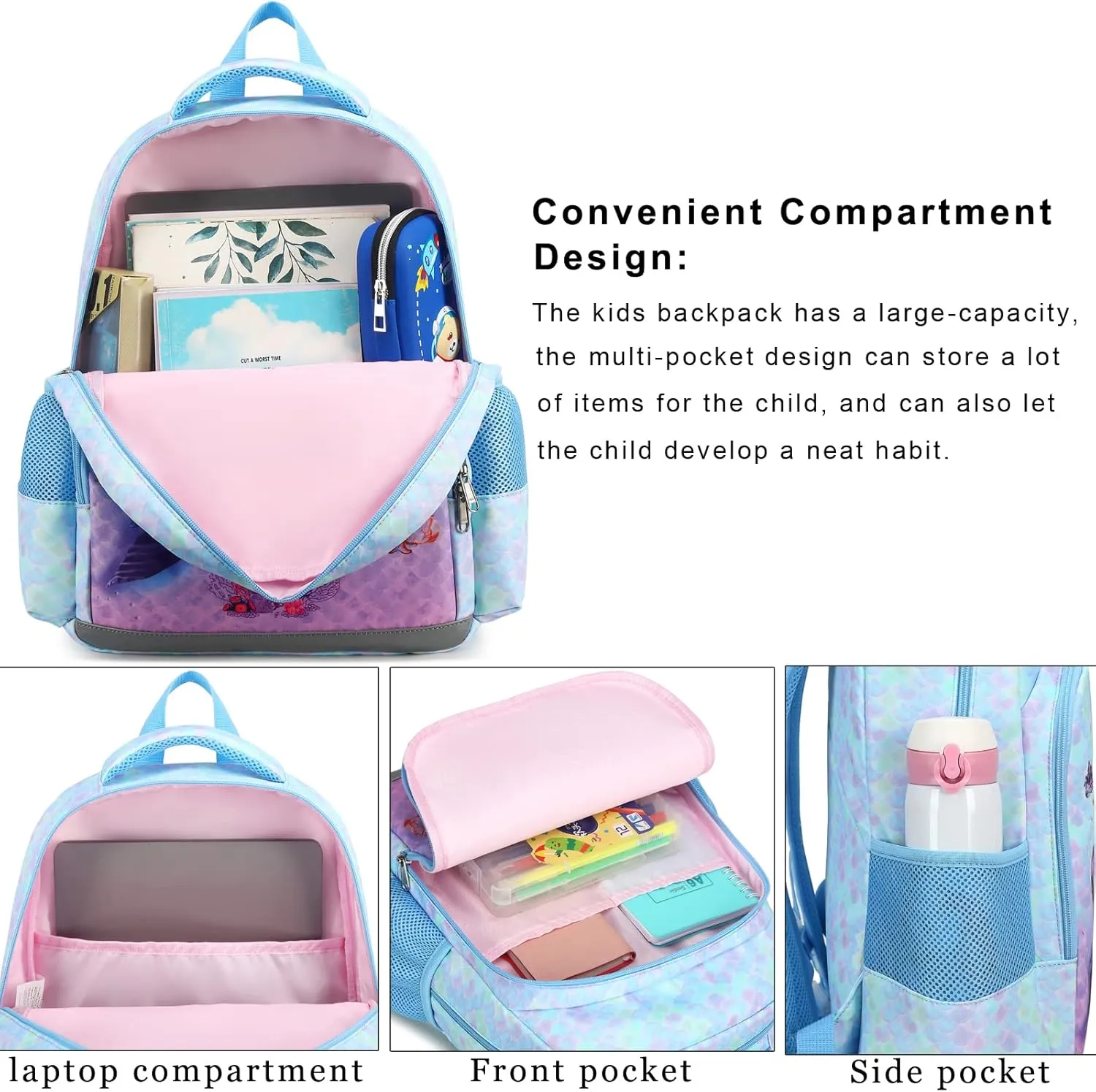 DSIUE Girls Backpack Kids backpacks Preschool Kindergarten Bookbag Girls School Bag with Chest Strap and Lunchbox