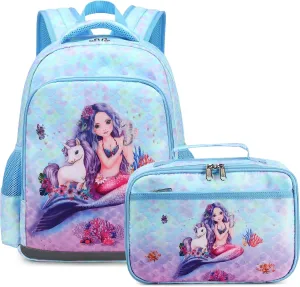 DSIUE Girls Backpack Kids backpacks Preschool Kindergarten Bookbag Girls School Bag with Chest Strap and Lunchbox