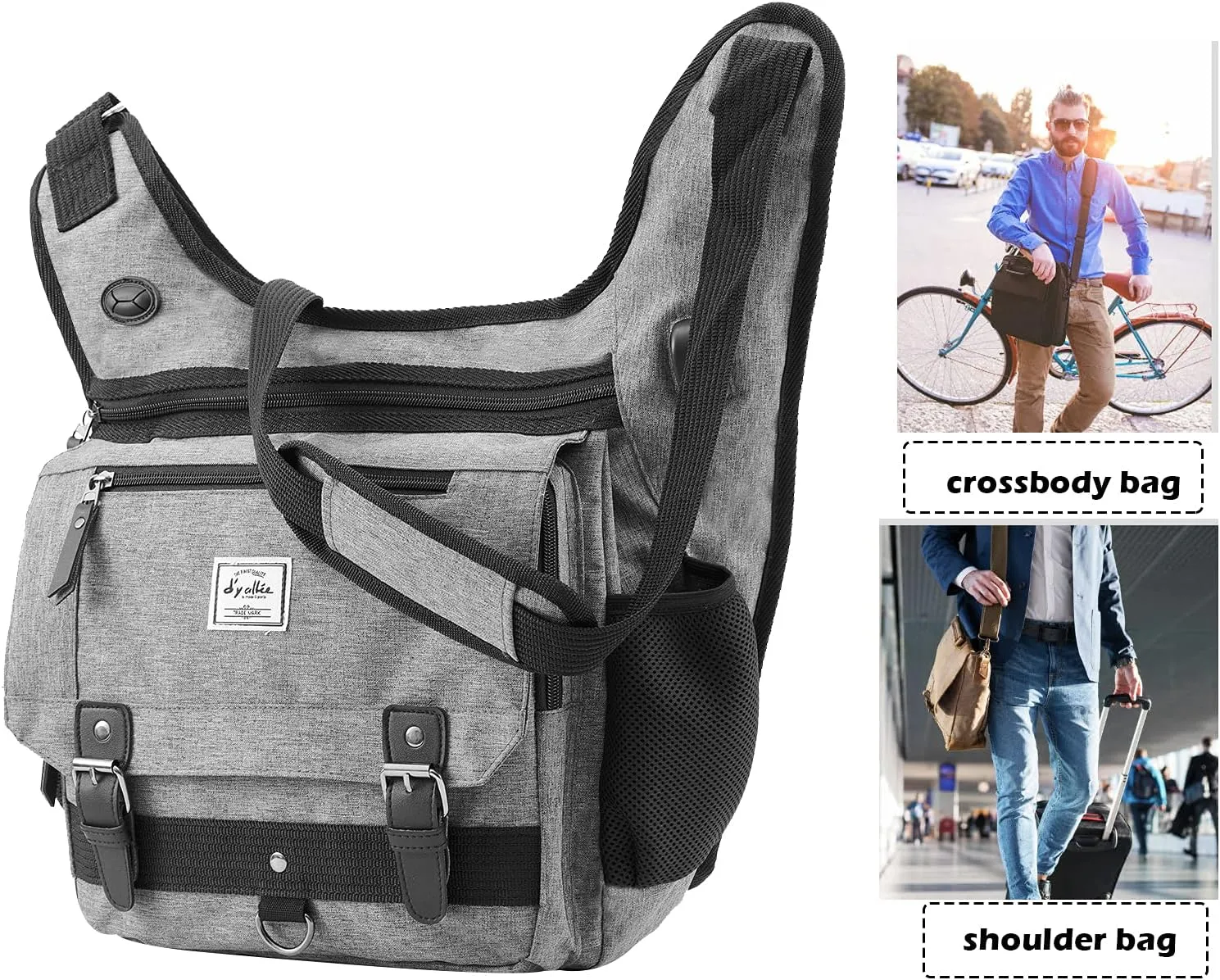 d'yallee Crossbody Messenger Bag Men Waterproof Shoulder Business Work Bag Nylon