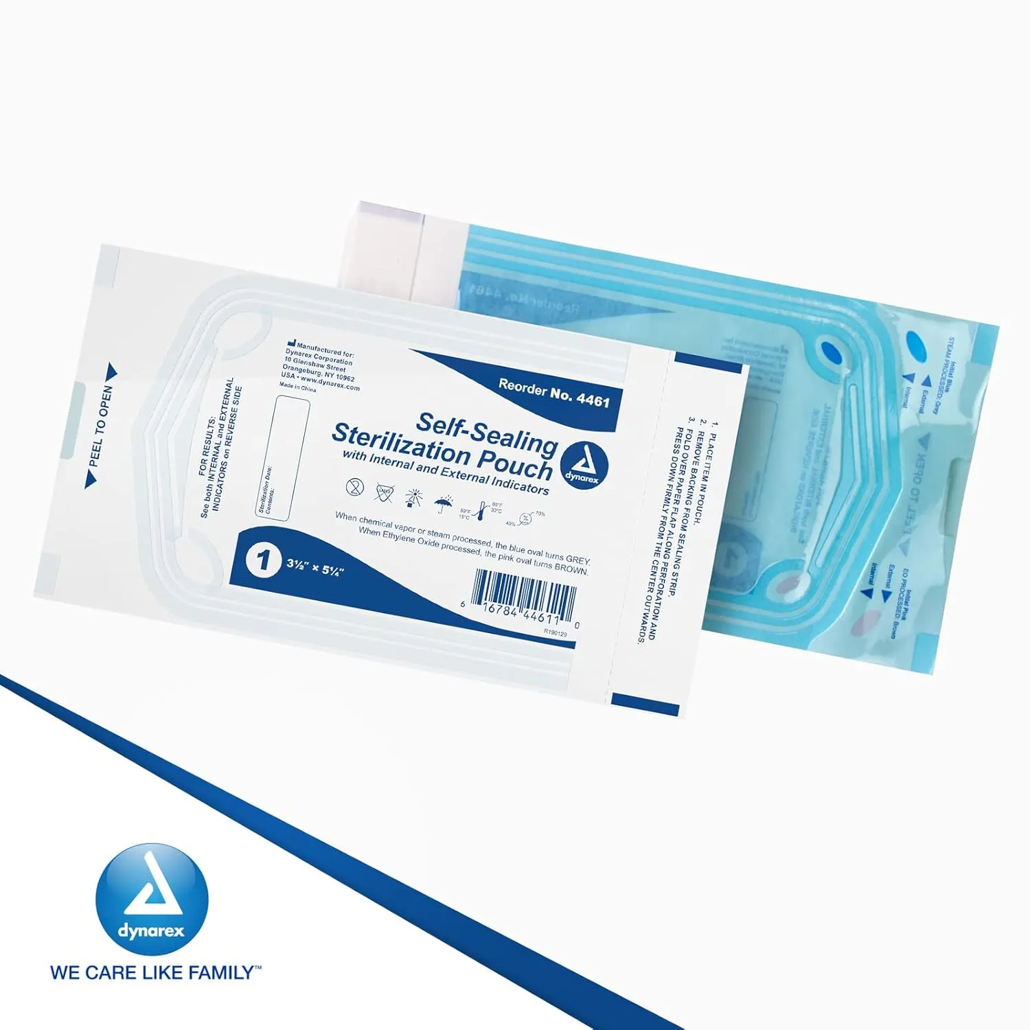 Dynarex Sterilization Pouches - Self-Sealing Autoclave Bags For Medical, Dental, Tattoo & Nail Care Tools - Blue-Tinted Transparent Cover, Dual Color Indicators (3.5" x 5.25", 200)