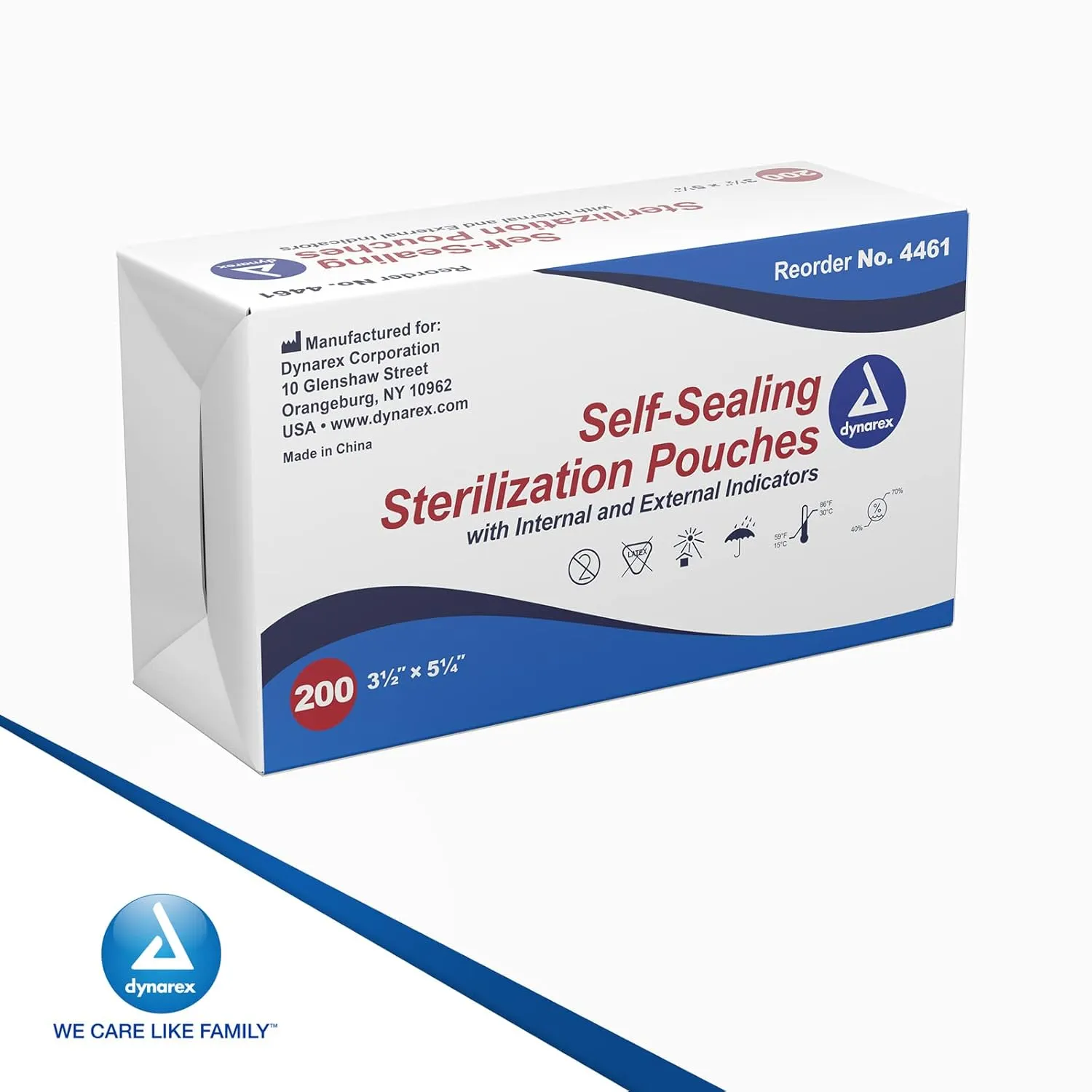 Dynarex Sterilization Pouches - Self-Sealing Autoclave Bags For Medical, Dental, Tattoo & Nail Care Tools - Blue-Tinted Transparent Cover, Dual Color Indicators (3.5" x 5.25", 200)
