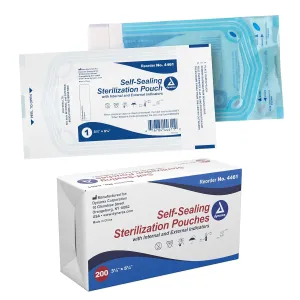 Dynarex Sterilization Pouches - Self-Sealing Autoclave Bags For Medical, Dental, Tattoo & Nail Care Tools - Blue-Tinted Transparent Cover, Dual Color Indicators (3.5" x 5.25", 200)