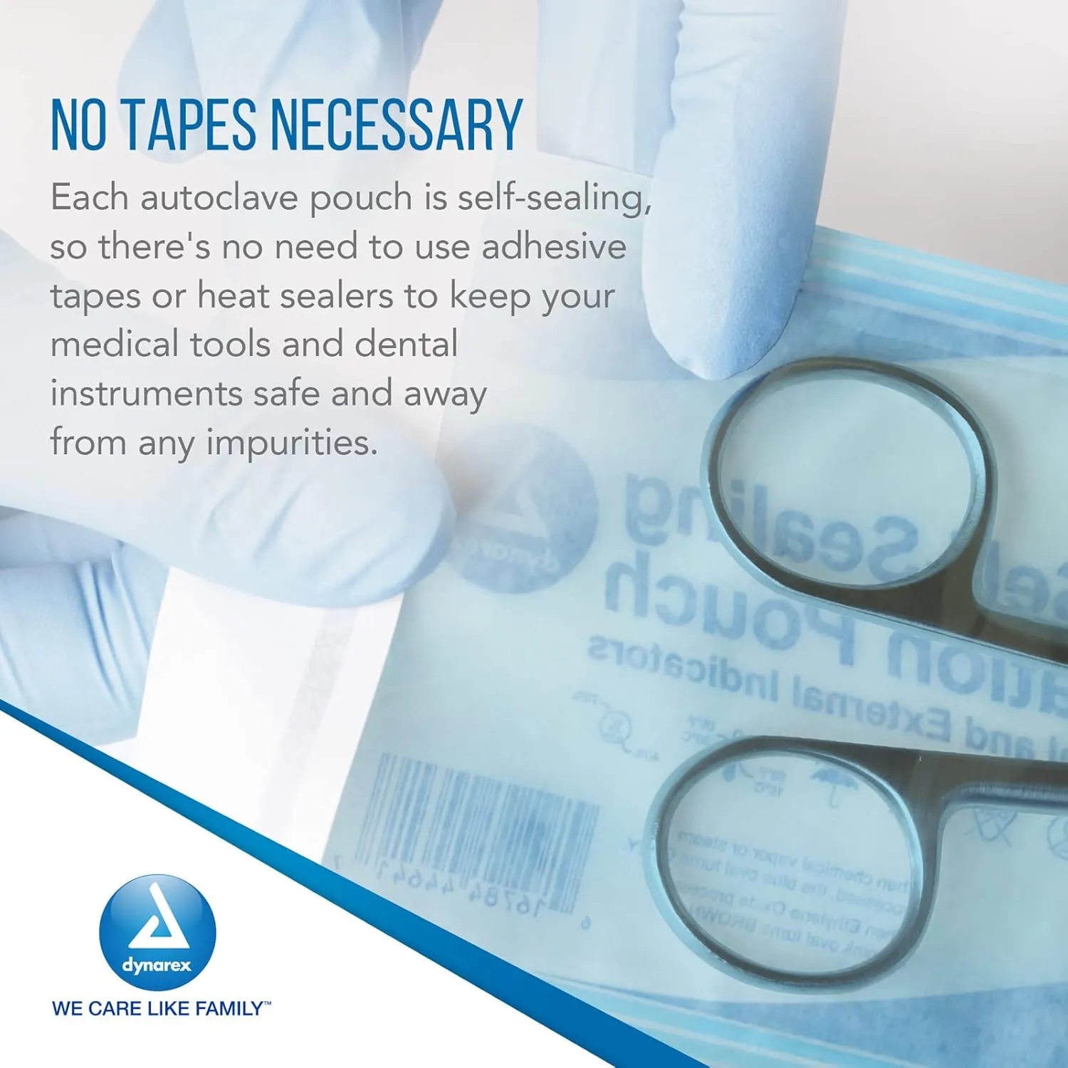 Dynarex Sterilization Pouches - Self-Sealing Autoclave Bags For Medical, Dental, Tattoo & Nail Care Tools - Blue-Tinted Transparent Cover, Dual Color Indicators (3.5" x 5.25", 200)