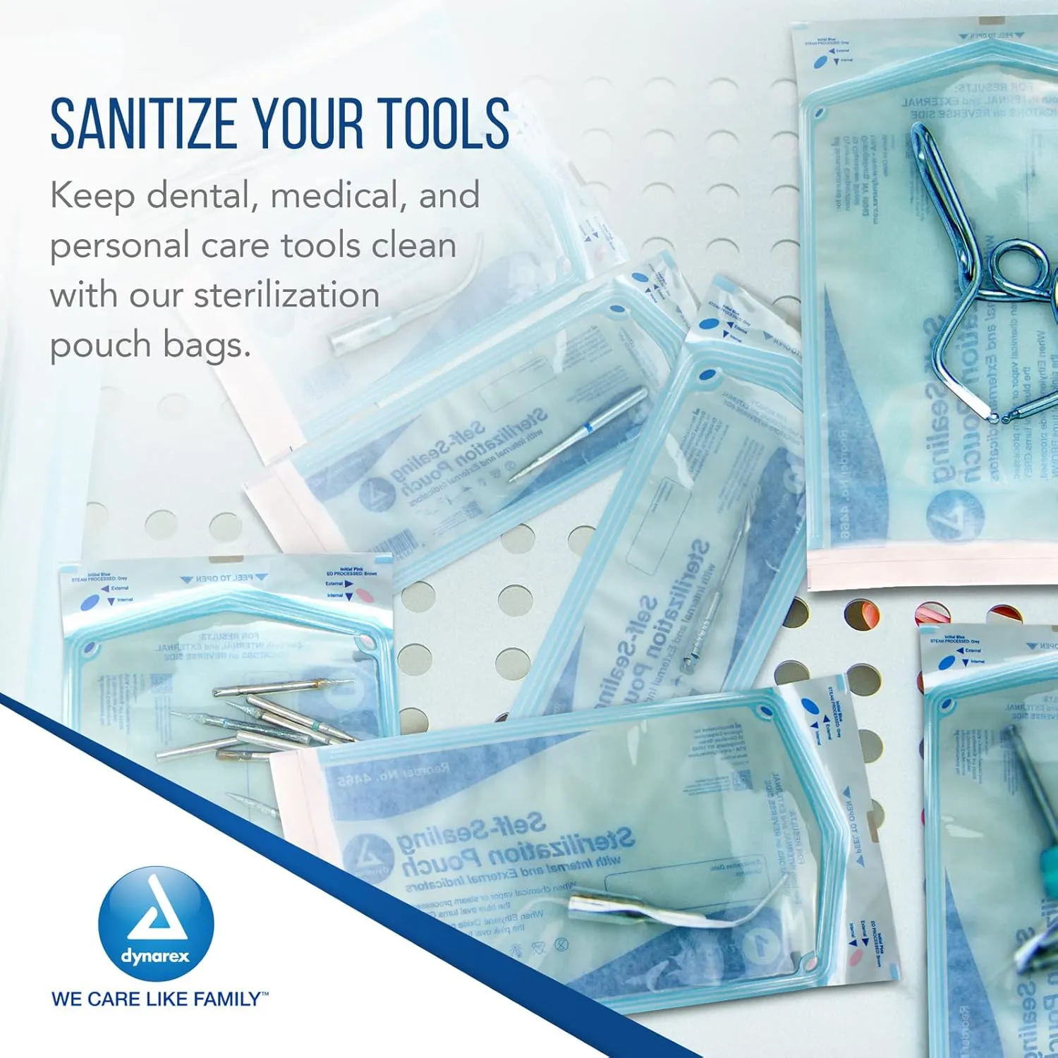 Dynarex Sterilization Pouches - Self-Sealing Autoclave Bags For Medical, Dental, Tattoo & Nail Care Tools - Blue-Tinted Transparent Cover, Dual Color Indicators (3.5" x 5.25", 200)