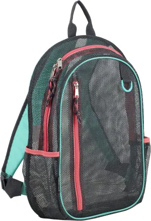 Eastsport Active Mesh Backpack See Through Semi Transparent with Adjustable Straps for Work, Travel, Security, Swimming and Beach - Grey/Turquoise/Sweet Coral