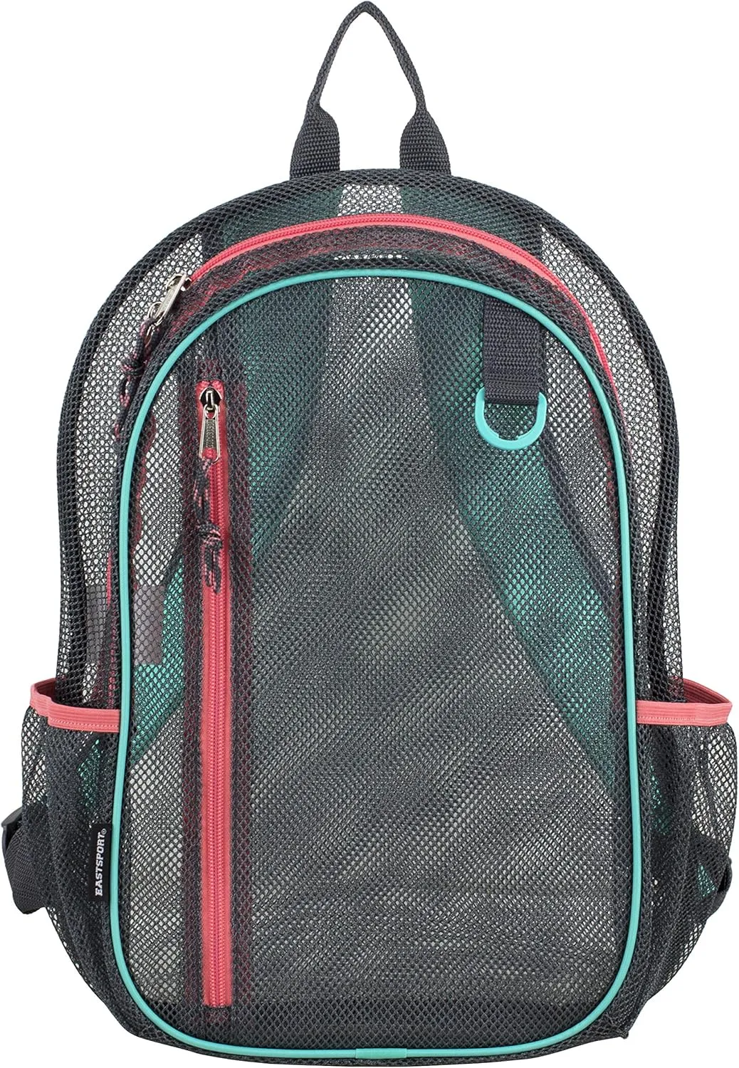 Eastsport Active Mesh Backpack See Through Semi Transparent with Adjustable Straps for Work, Travel, Security, Swimming and Beach - Grey/Turquoise/Sweet Coral