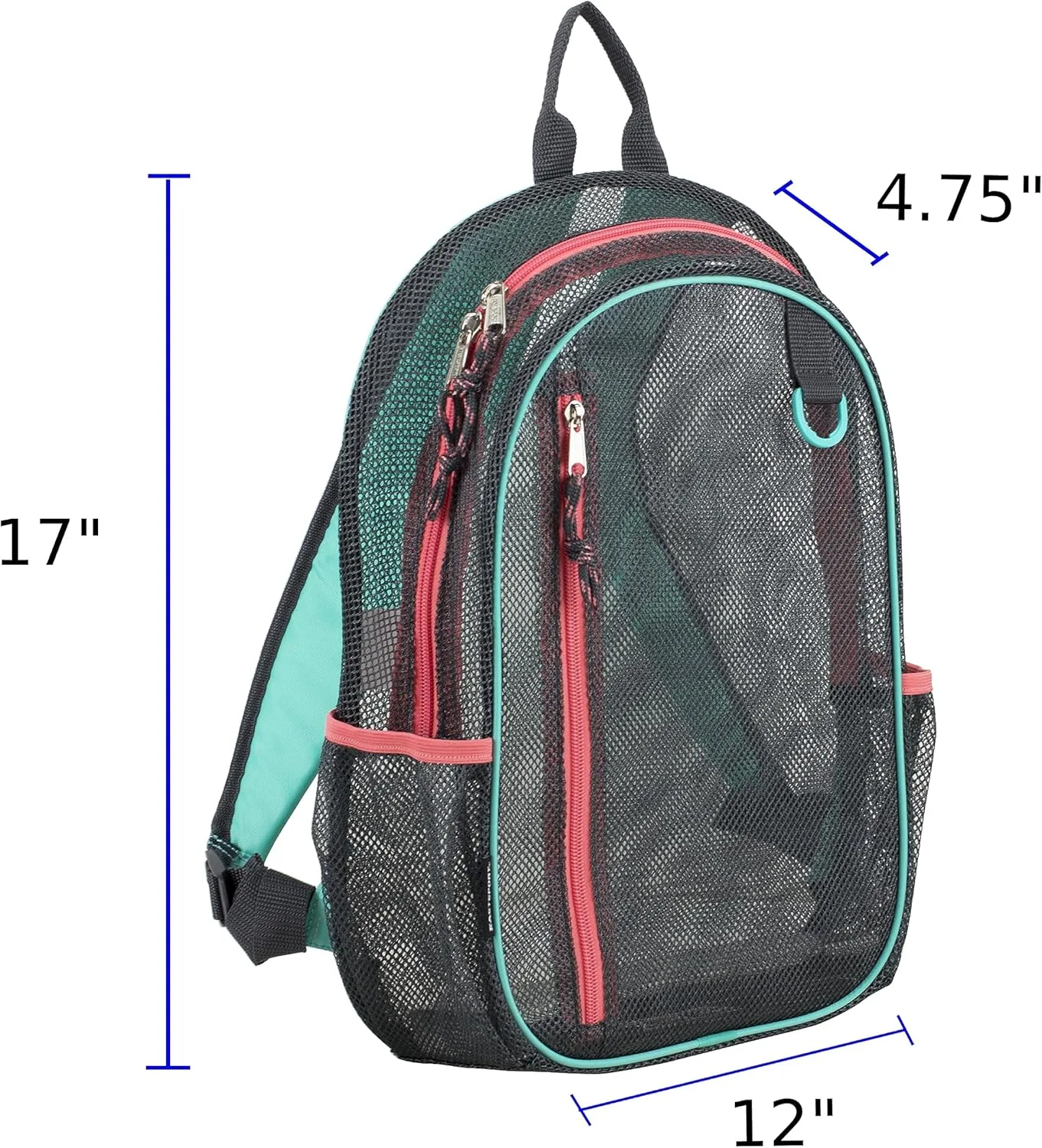 Eastsport Active Mesh Backpack See Through Semi Transparent with Adjustable Straps for Work, Travel, Security, Swimming and Beach - Grey/Turquoise/Sweet Coral