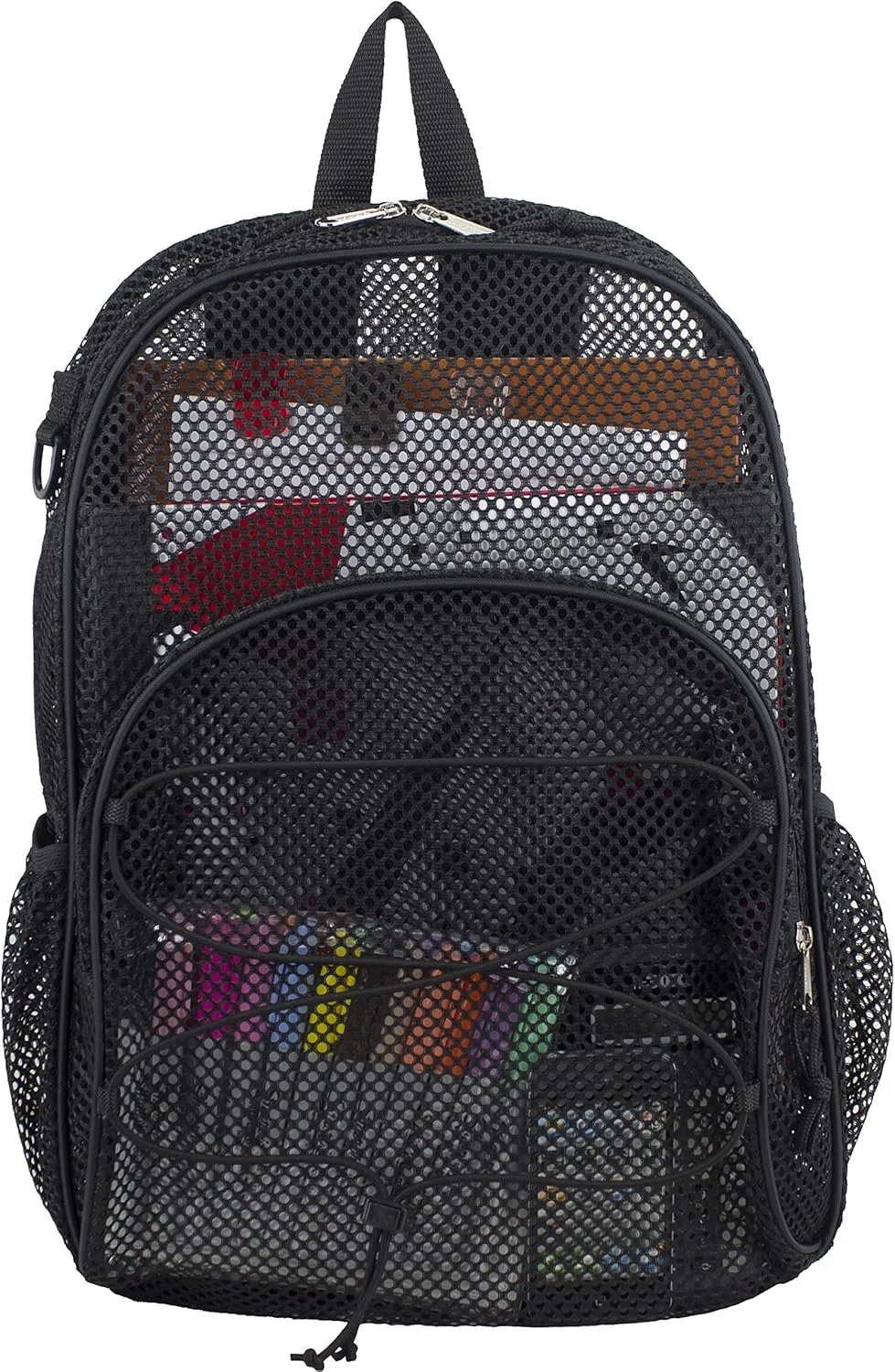 Eastsport Mesh Beach Backpack Lightweight Bungee See Through for Travel, College, Swim, Gym Bag, Black Bungee