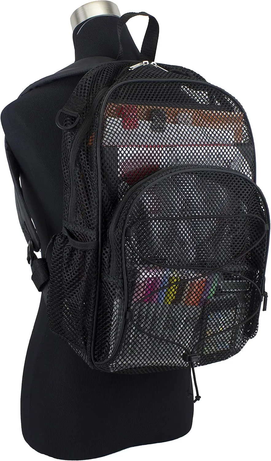 Eastsport Mesh Beach Backpack Lightweight Bungee See Through for Travel, College, Swim, Gym Bag, Black Bungee