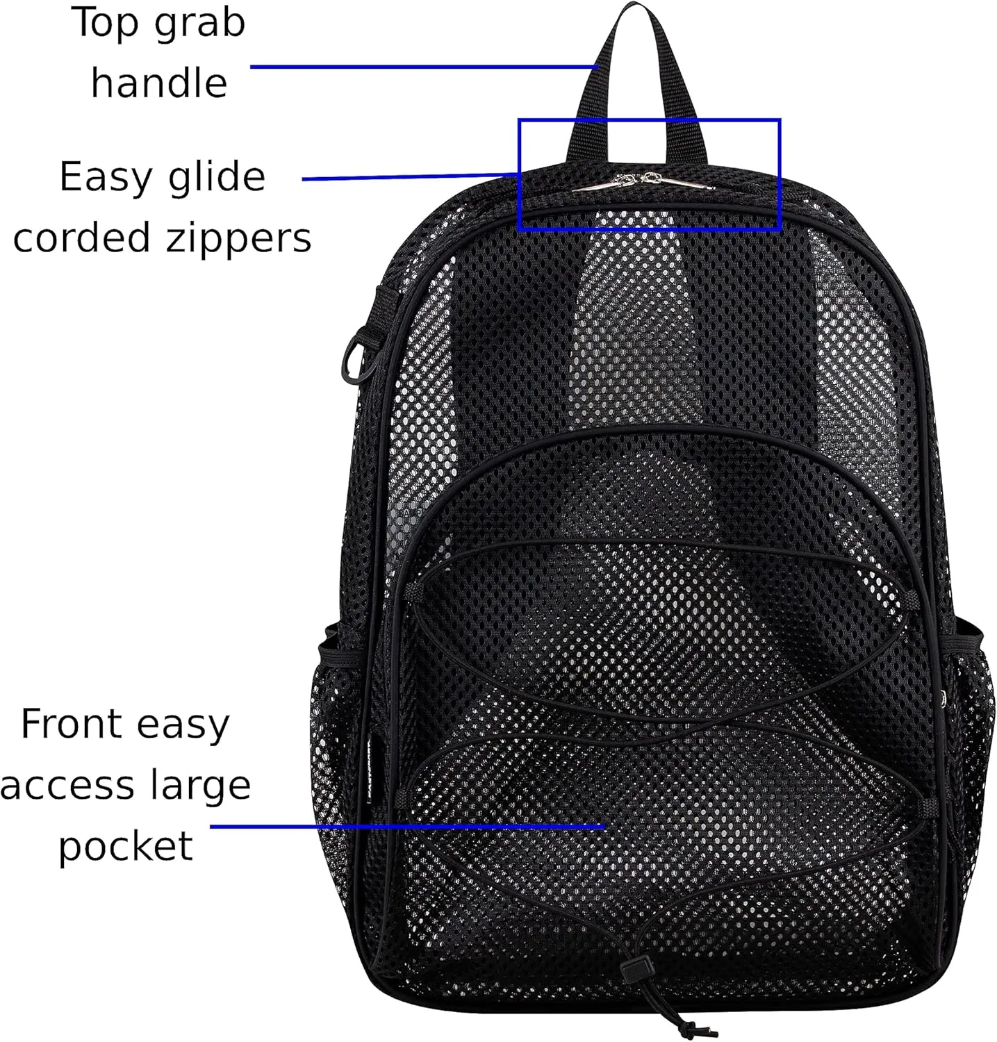 Eastsport Mesh Beach Backpack Lightweight Bungee See Through for Travel, College, Swim, Gym Bag, Black Bungee