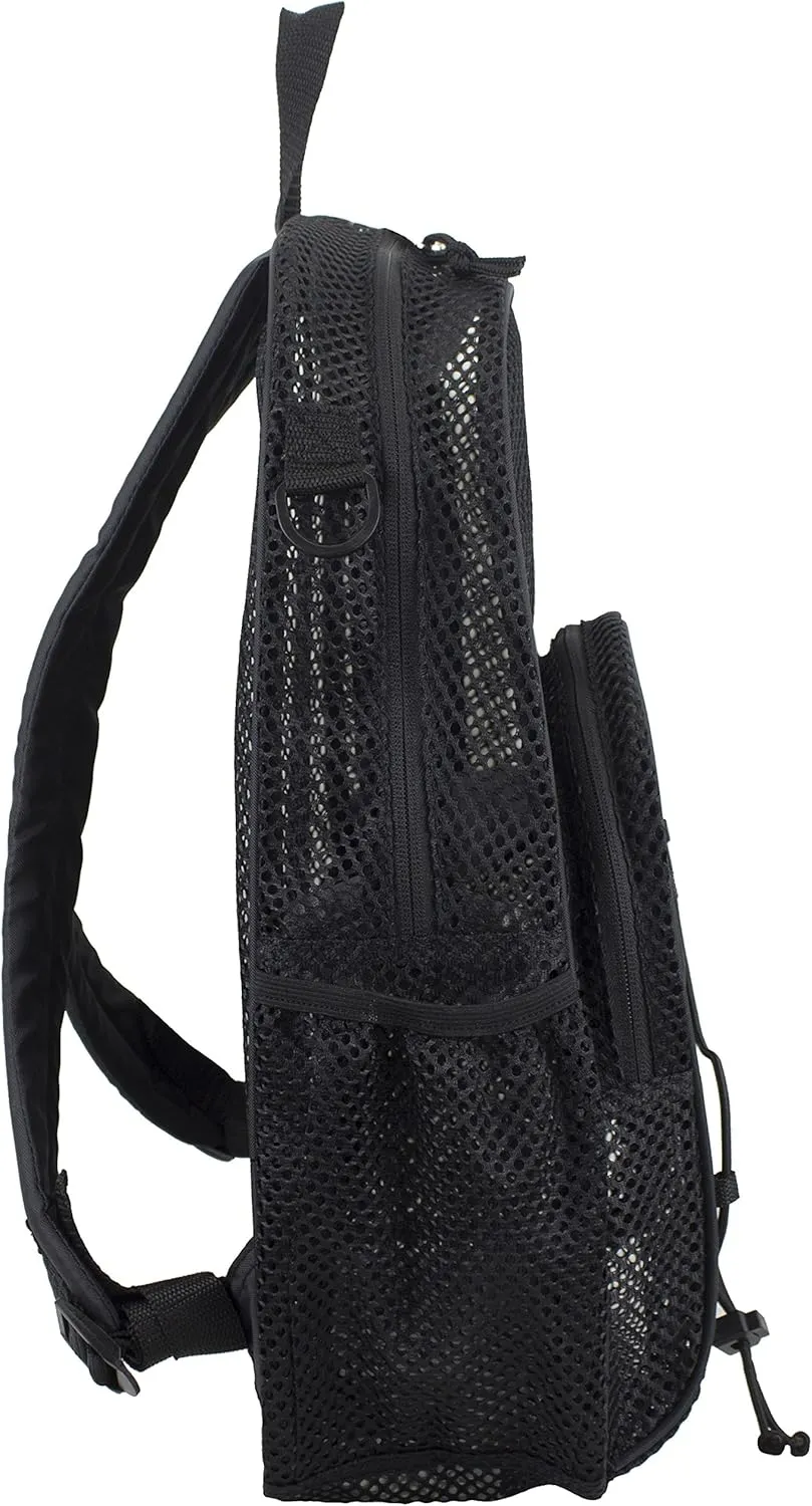 Eastsport Mesh Beach Backpack Lightweight Bungee See Through for Travel, College, Swim, Gym Bag, Black Bungee