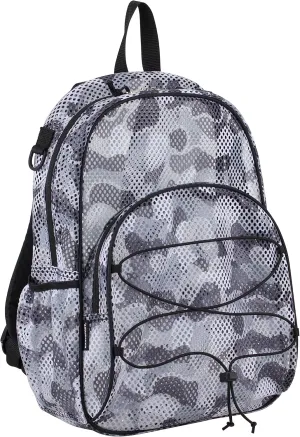 Eastsport Mesh Beach Large Backpack Lightweight Bungee See Through for Travel, College, Swim, Gym Bag, Grey Graphite Camo
