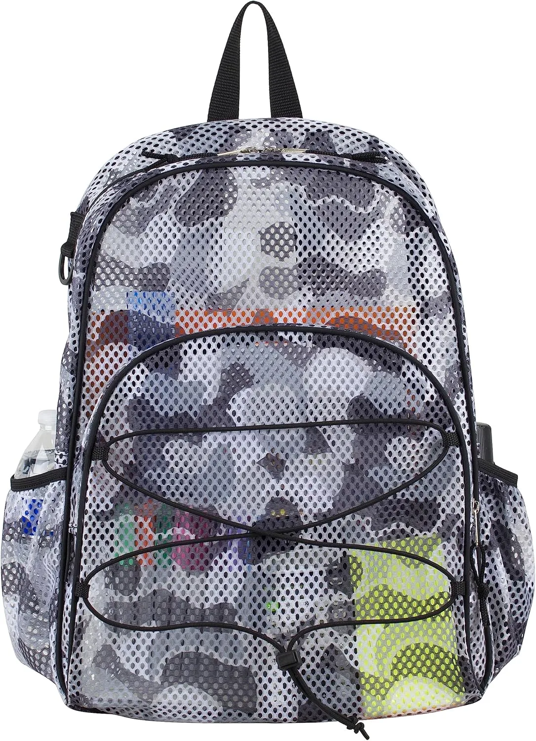 Eastsport Mesh Beach Large Backpack Lightweight Bungee See Through for Travel, College, Swim, Gym Bag, Grey Graphite Camo