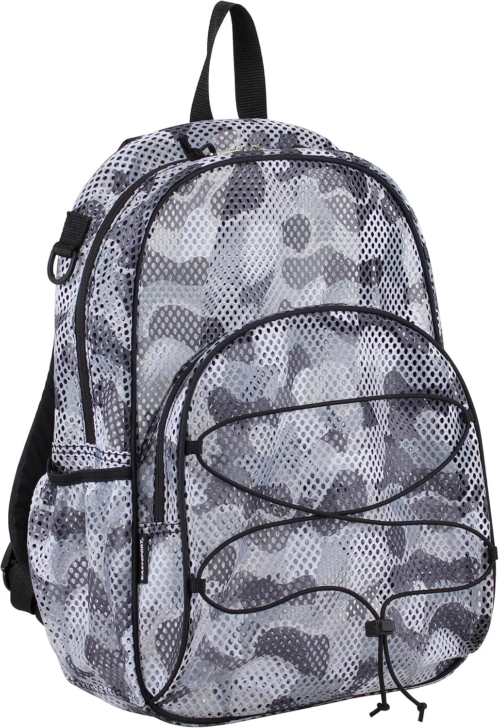 Eastsport Mesh Beach Large Backpack Lightweight Bungee See Through for Travel, College, Swim, Gym Bag, Grey Graphite Camo