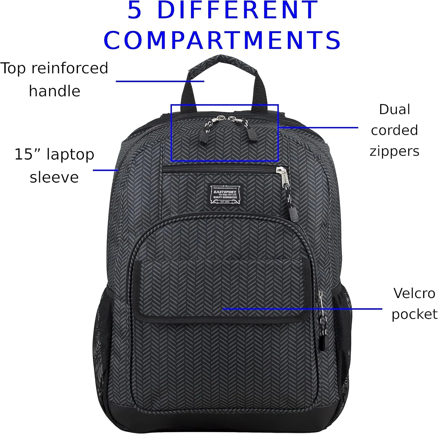 Eastsport Travel Backpack Large Tech Laptop Bag for Work, Gym, Hiking, Grey Weave