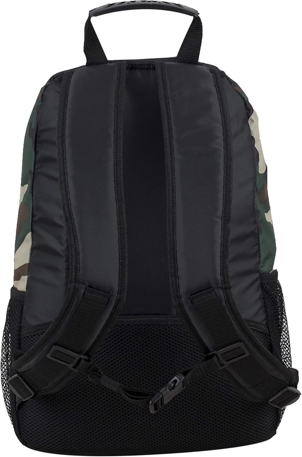 Eastsport Travel Skateboard Backpack Double Strap Laptop Bag Multi-Sport Design for Men and Women, Black Green Camo Red Trim