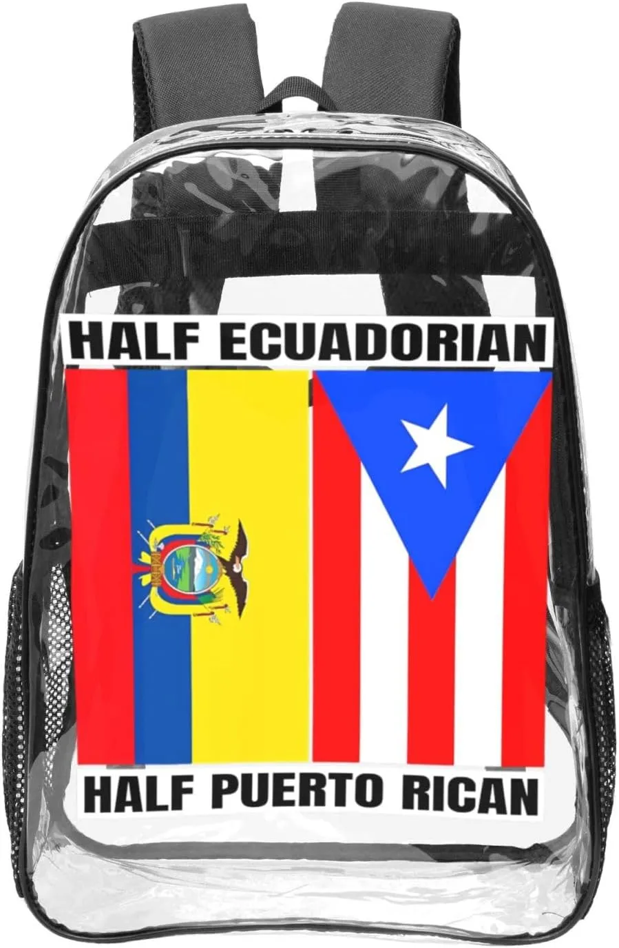 Ecuadorian Puerto Rican Ecuador Puerto Rico Flag 16 Inch Clear PVC Backpacks Transparent Backpack Multipurpose Double Shoulder Bag for Men Women Gifts