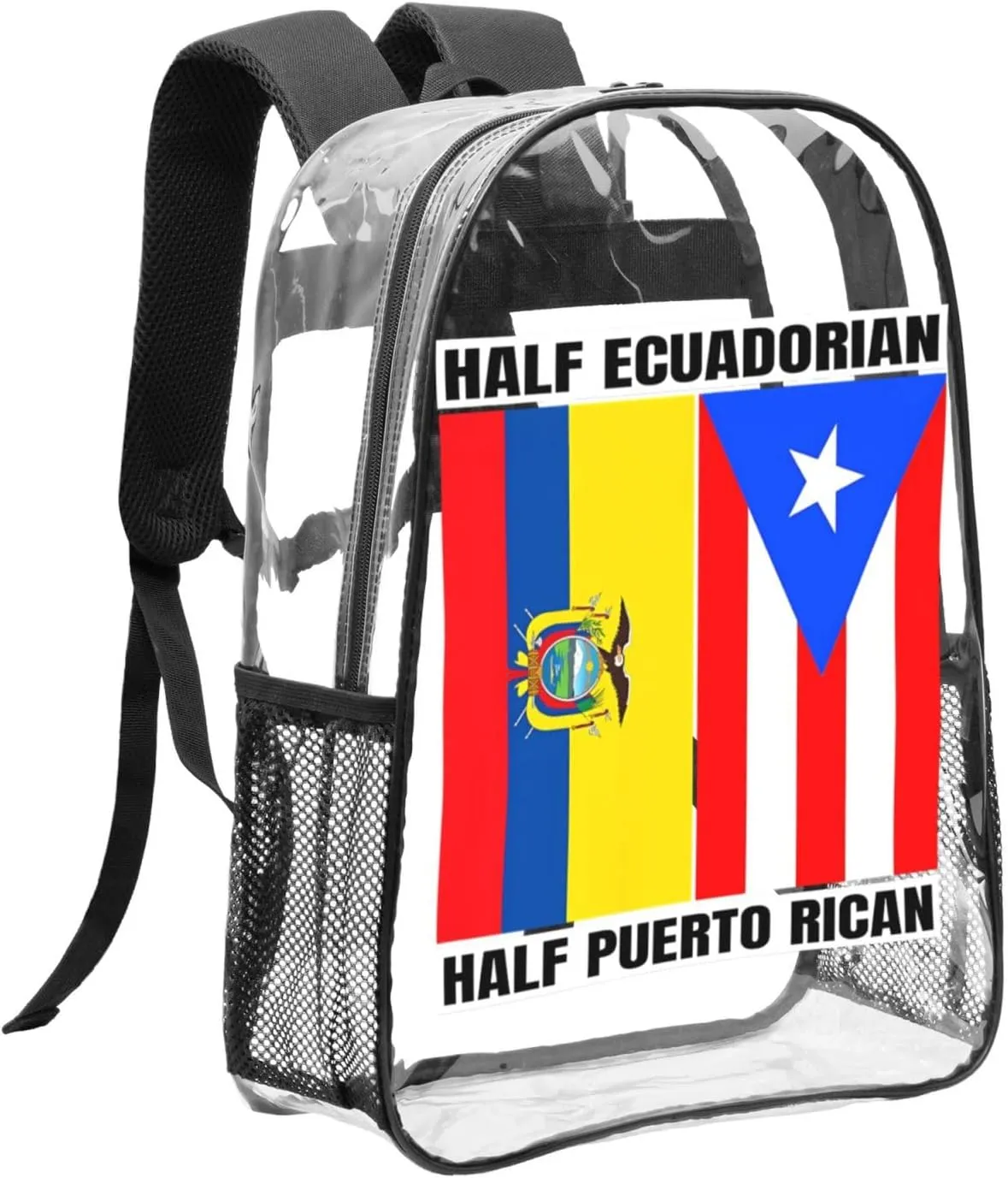 Ecuadorian Puerto Rican Ecuador Puerto Rico Flag 16 Inch Clear PVC Backpacks Transparent Backpack Multipurpose Double Shoulder Bag for Men Women Gifts