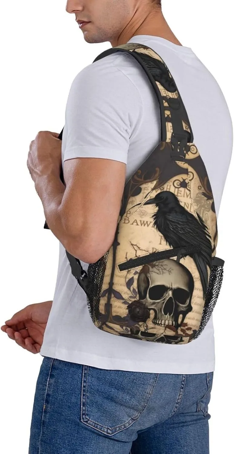 Edgar Allan Poe The Raven Skull 1 Crossbody Chest Bags for Women, Small Crossbody Shoulder Bag Sling Bag Travel Hiking Daypack
