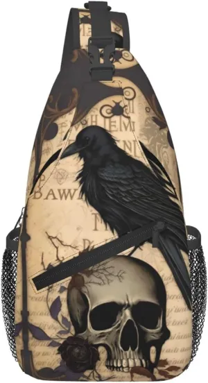 Edgar Allan Poe The Raven Skull 1 Crossbody Chest Bags for Women, Small Crossbody Shoulder Bag Sling Bag Travel Hiking Daypack