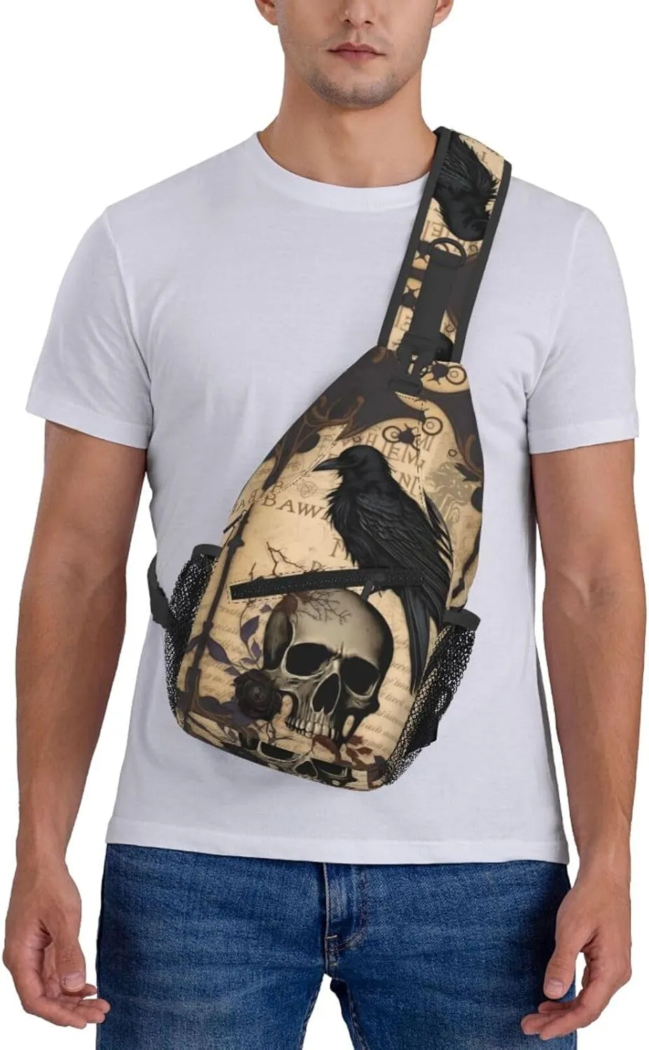 Edgar Allan Poe The Raven Skull 1 Crossbody Chest Bags for Women, Small Crossbody Shoulder Bag Sling Bag Travel Hiking Daypack