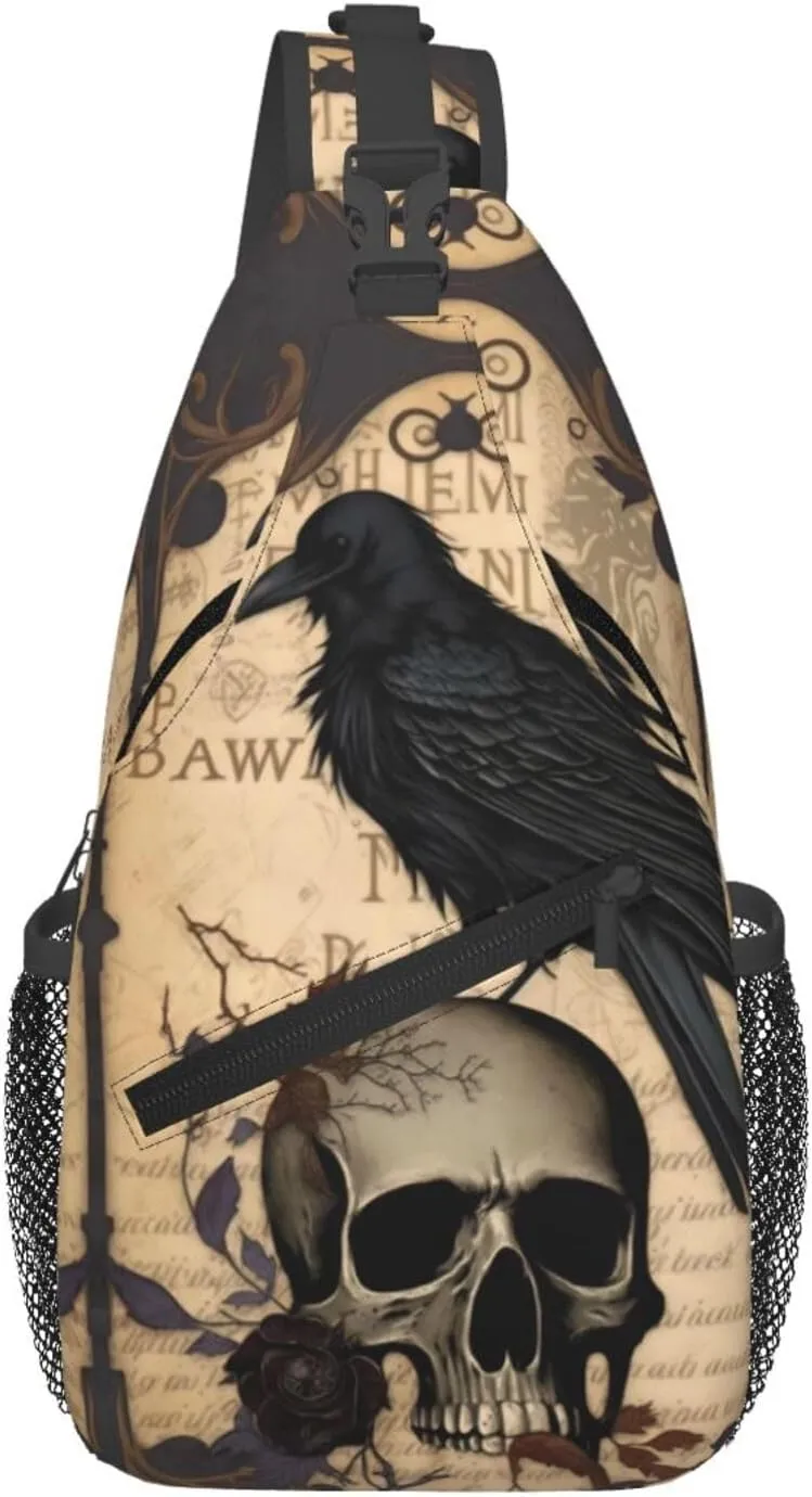 Edgar Allan Poe The Raven Skull 1 Crossbody Chest Bags for Women, Small Crossbody Shoulder Bag Sling Bag Travel Hiking Daypack