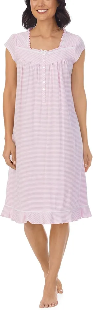 Eileen West 42" Cap Sleeve Waltz Nightgown Pink/White Stripe MD