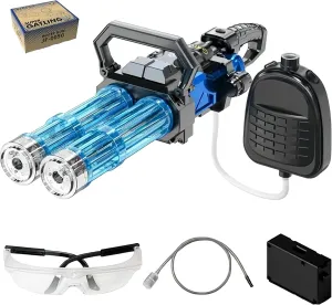 Electric Gatling Water Gun with Cool Light, Rechargeable Battery Module, Large Capacity Backpack, 26-28 Feet Long Range Automatic Water Blaster. (Transparent Blue)